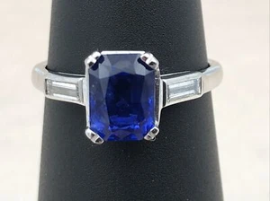 $7000 2.19CT AGL CERTIFIED NATURAL BLUE SAPPHIRE-DIAMOND ENGAGEMENT PLATINUM RIN - Picture 1 of 9