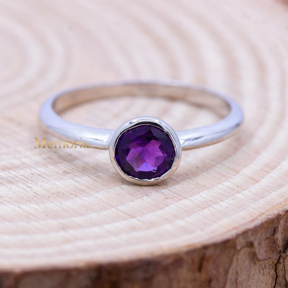 925 Argento Massiccio Naturale Ametista Viola Gemma Piccoli Anello Gioielli per - Immagine 1 di 1