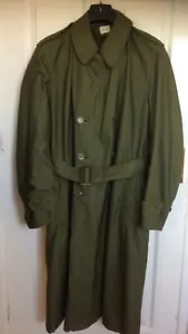 US Army OG 107 Sateen Overcoat Trench Coat Korean War Green Med Vintage - Picture 1 of 23
