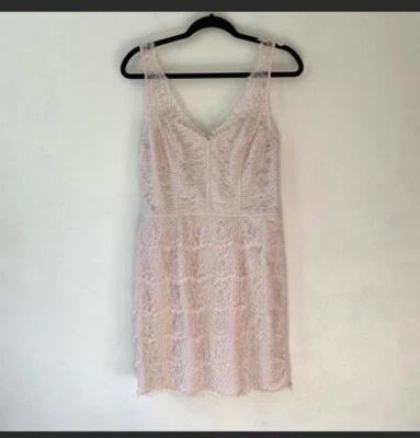 Monique Lhuillier Vestido de Fiesta Encaje Sin Mangas Rubor Talla 10 Foto 1 de 4