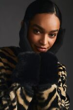 Anthropologie Maeve Fur Edged Gloves Bnwt Black One Size