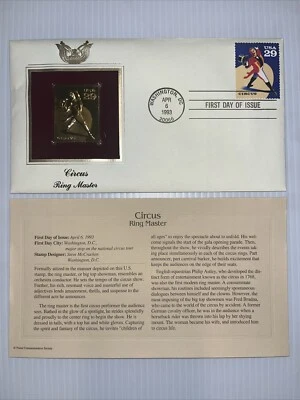CIRCUS RING MASTER 22k Gold Foil FDC 1993 FIRST DAY ISSUE Stamp WASHINGTON, DC - Image 1 of 4