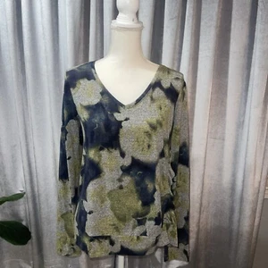 Simply Vera-VeraWang Women's Long Sleeve Top Blue/Green/Gray Tie Dyed- Medium - Picture 1 of 12