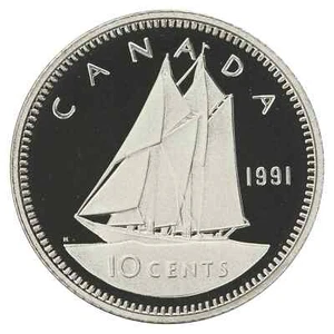 1991 CANADA 10 CENTS PROOF DIME HEAVY CAMEO COIN - Picture 1 of 2