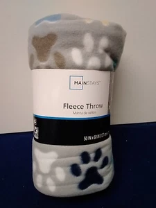 Fleece Throw Gray Dog Paws 50X60 Inch Polyester - Picture 1 of 8