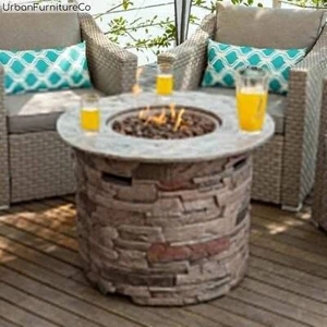 Outdoor 32-inch Propane Fire Pit Table with Imitation Stone Surface Backyard US - Picture 1 of 7