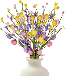 Easter Decorations,12Pcs Easter Egg Picks with Flowers,Berry Stems,Spring Artifi - Picture 1 of 12