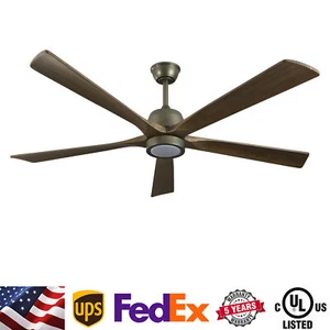 60" Modern Ceiling Fan Light Kit Farmhouse Wood LED Lamp with Remote Control UL - Picture 1 of 8