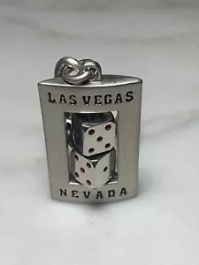 Las Vegas Nevada Silver Toned Metal Spinning Dice Keyring Keychain App 4” - Foto 1 di 6