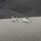 Adorable Tiny Scissors Comb Silver Pave Cubic Zirconia Earring Stud