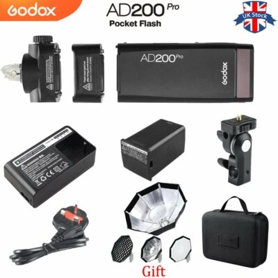 UK Godox AD200Pro luce flash tascabile 200 Ws TTL 1/8000 HSS Speedlite + annuncio gratuito-s7