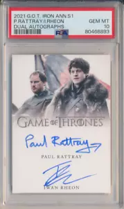 2021 Game of Thrones Iron Anniversary Paul Rattray & Iwan Rheon Dual Auto PSA 10 - Picture 1 of 2