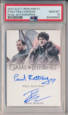 Juego de Tronos Iron Anniversary 2021 Paul Rattray & Iwan Rheon Dual Auto PSA 10 Foto 1 de 2