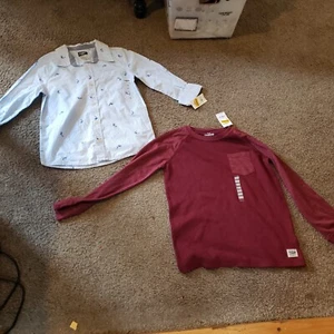 NWT LOT of 2 Boys Oshkosh Long Sleeve Button Shark Dress Shirts Henley L 10-12 - Picture 1 of 7