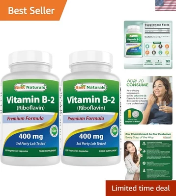 Vitamina B2 riboflavina 400mg - Alívio natural da enxaqueca - 240 cápsulas vegetais - Imagem 1 de 4