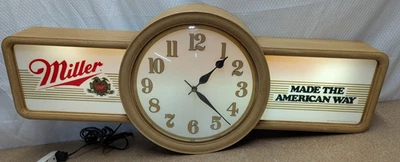 Letrero de reloj iluminado vintage 1985 MILLER HIGH LIFE hecho en cerveza The American Way 30" Foto 1 de 4
