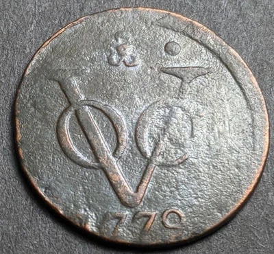 Antigua moneda de la Compañía Holandesa de las Indias Orientales 1779 VOC Duit Foto 1 de 2