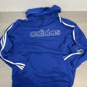 Adidas Blue And White XL Hoodie Sportswear Striped Sleeve Sweater Baggy - Picture 1 of 3