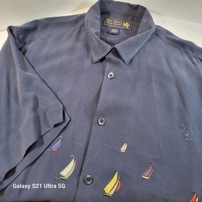 Nat Nast Luxury Embroidered Sailboats 100% Silk Blue Large Limited Edition #50 - Image 1 of 4