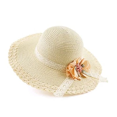 Sombrero de Paja Bebé Niña 3-6 Años Niñas Verano Sombreros de Playa Talla Única Beige Flor Foto 1 de 4