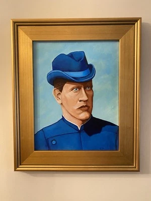 Pintura Acrílica Retrato 11 X 14 Panel Enmarcado Azul Hombre Contemporáneo Original  Foto 1 de 4