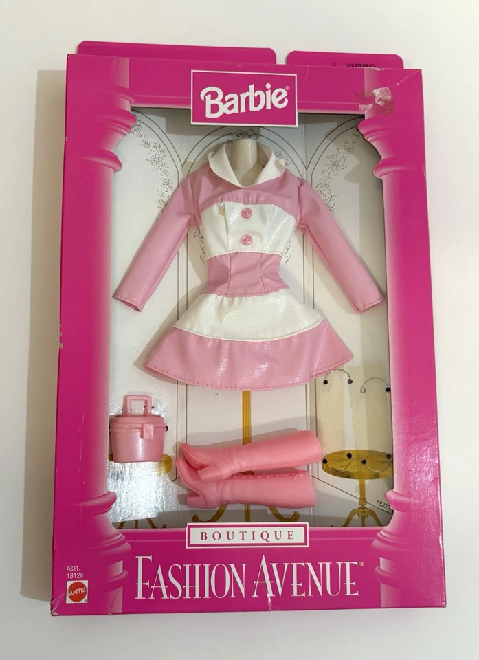 Mattel 1997 Barbie Fashion Avenue Boutique Pink White Color Block Set 18126 Boho