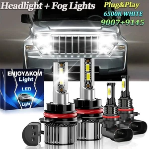 For Jeep Liberty 2002-2007 LED Headlight Hi/Lo + Fog Light Bulbs Kit Combo White - Picture 1 of 16