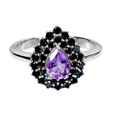 Кольцо из стерлингового серебра 925 пробы с грушевидным аметистом шпинелью 7x5 мм ювелирное изделие размер 7 - Изображение 1 из 4