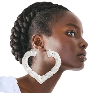 Silver Heart Bamboo Hoops - Picture 1 of 2