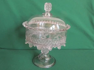 EAPG Wyandotte Button Band Uranium glass c1886 Compote W/ Petticoat Ripley & Co - Picture 1 of 10