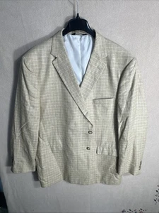 Jos A Bank 52L Golden Brown Check Striped Linen Cotton Sport Coat Blazer 2BTN - Picture 1 of 14