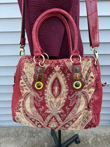 Vintage Sharif Tasche Leder Gobelintasche Handtasche Schultertasche Reißverschluss Quaste - Bild 1 von 14