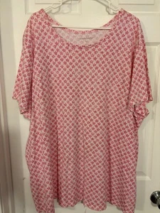 Woman Within 3x 30/32 White / Pink Stars Tee Shirt SS Cotton Round Neck - Picture 1 of 5