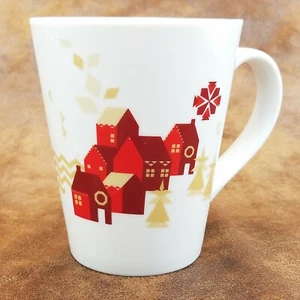 Starbucks 2013 Christmas Holiday White Gold Tree Red Houses Logo Coffee Mug Cup - Picture 1 of 5