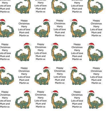 Dino Dinosaur christmas personalised Christmas gift wrapping paper - Image 1 of 2