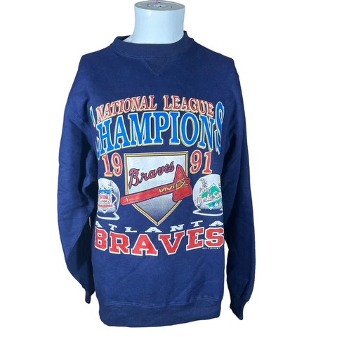 VTG 1991 Atlanta Braves Sweatshirt Size Medium Logo 7 NL Champs World Series Cover