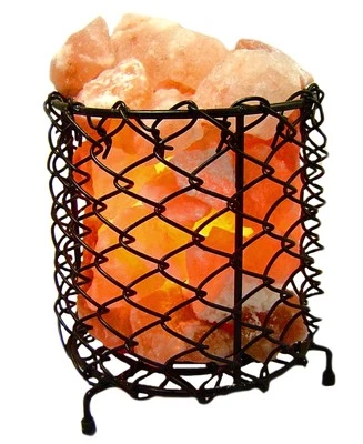 Edelstein Lampe im Steinkorb, beleuchtet Salzkristalllampe Pakistan Salz - Bild 1 von 4