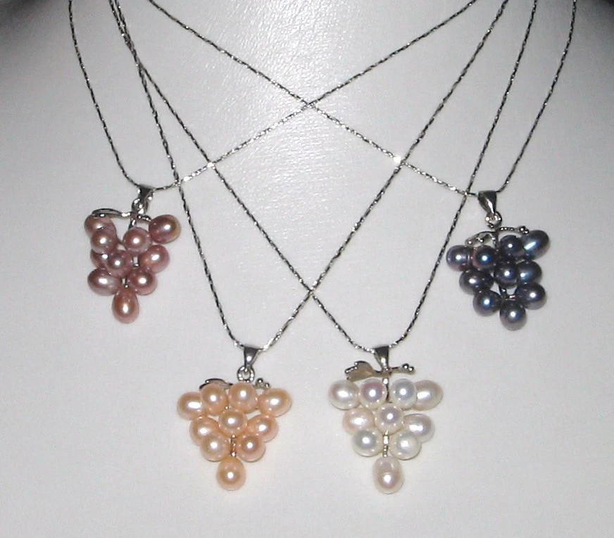 Halskette versilbert mit Zuchtperlen-Anhänger,Süßwasser-Perlen,schwarz+rosa+weiß - Bild 1 von 1