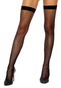 sexy ELEGANT MOMENTS zigzag CROCHET net FISHNET banded TOP thigh HIGHS stockings - Picture 1 of 2
