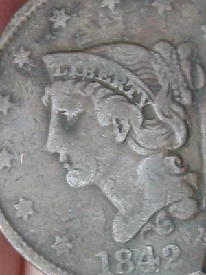 1842 Braided Hair Large Cent Penny, Large Date, VG Details - Image 1 of 4