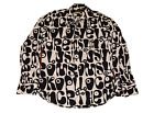 CHENASKI Black Graphic Hippy Flower Power Long Sleeve Shirt Mens Large 16.5"