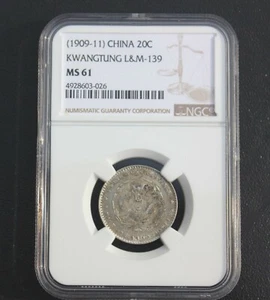 CHINA KWANGTUNG 1890-1908 20 Cent Silver Dragon Coin NGC MS61 A19 - Picture 1 of 4