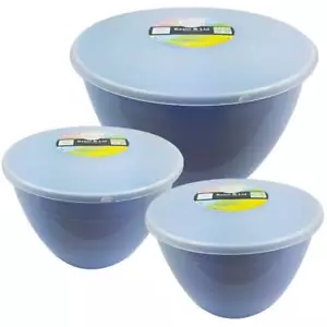 Pudding Basins with Lids Blue Medium / Large Plastic Basin Bowl 1½ 2 3 pint - Picture 1 of 12