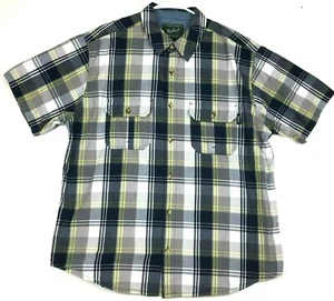 Woolrich Shirt Mens Size XL Blue Gray Plaid Short Sleeve Button Up Flap Pockets - Picture 1 of 6