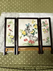 = Antique Chinese Miniature Screen Hand Painted on Marble Double Sided - Picture 1 of 11