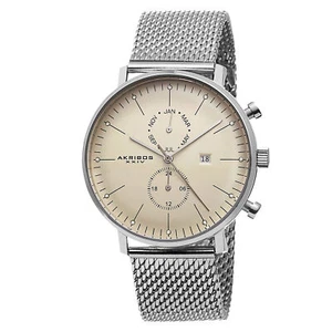 Men's Akribos XXIV AK685SS Swiss Quartz Day/Month Stainless Steel Mesh Watch - Picture 1 of 4