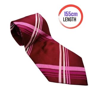 'TieRack' Women's 100% Silk Woven Tie- Red & Pink Plaid Stripes, 155 cm Length - Picture 1 of 7