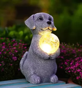 Solar Dog Garden Decor Statues - Dog Lover Gifts with Gazing Solar LED Lights... - Picture 1 of 6