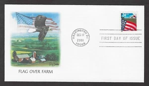#3495 34c Farm Flag Bkt Single - Fleetwood FDC Serpentine Die Cut 8 (2 sides) - Picture 1 of 2