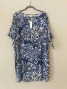 New Dress Barn Dress Women’s 1X Shift Split Sleeve Blue Paisley Floral - Picture 1 of 10